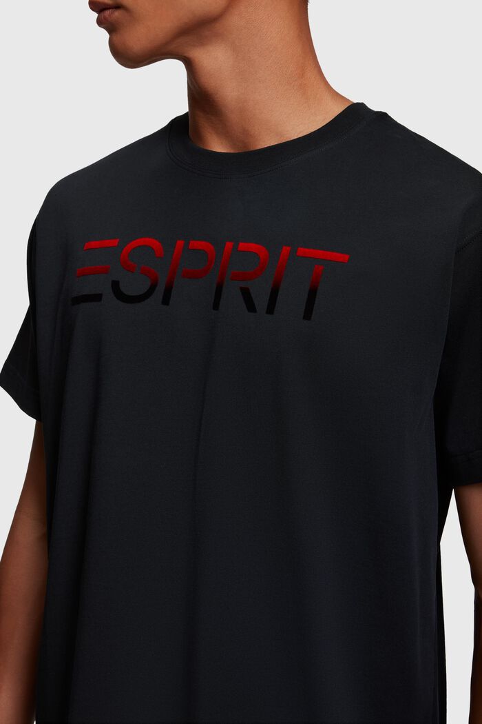 T-Shirt mit beflockter Logoapplikation, BLACK, detail image number 2