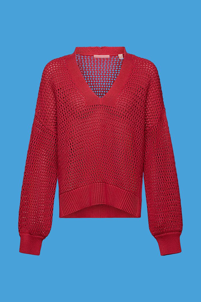 V-Ausschnitt-Pullover aus nachhaltiger Baumwollle, DARK RED, detail image number 6