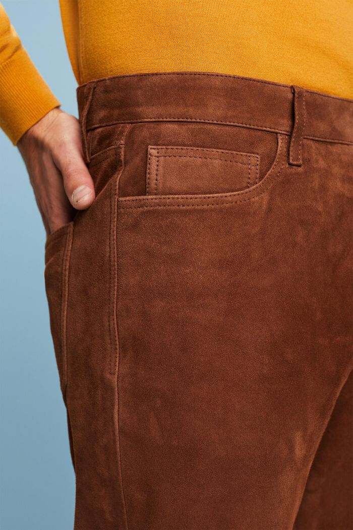 Gerade geschnittene Hose aus Rauleder, BARK, detail image number 3