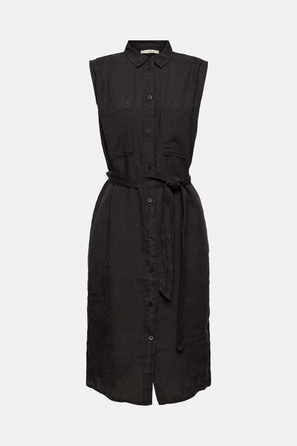 Kleid aus Leinen, BLACK, overview