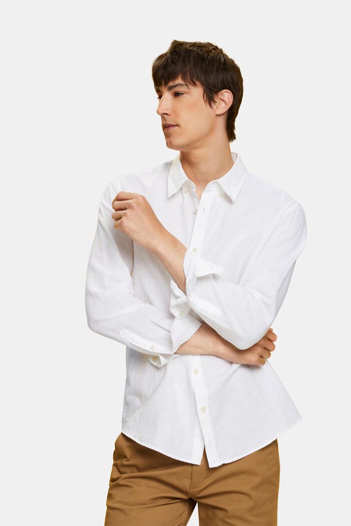 Button-Down-Hemd aus Baumwolle und Leinen, WHITE, detail image number 4