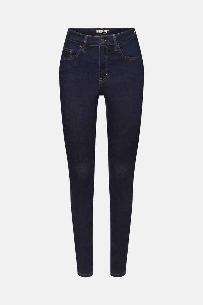 Skinny Jeans mit hohem Bund, Baumwollstretch, BLUE RINSE, detail image number 7