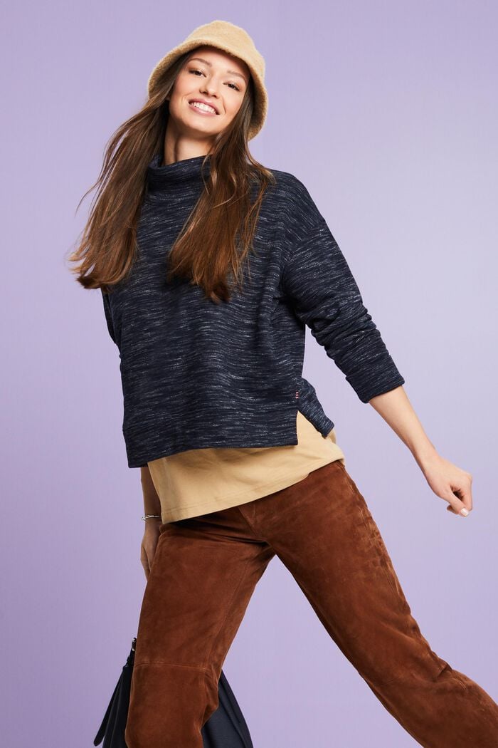 Sweatshirt aus Baumwollmix mit hohem Kragen, NAVY, detail image number 0