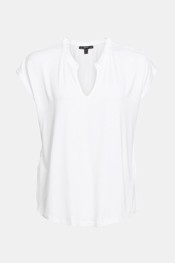 T-Shirt mit Rüschen-Details, LENZING™ ECOVERO™, WHITE, detail image number 6