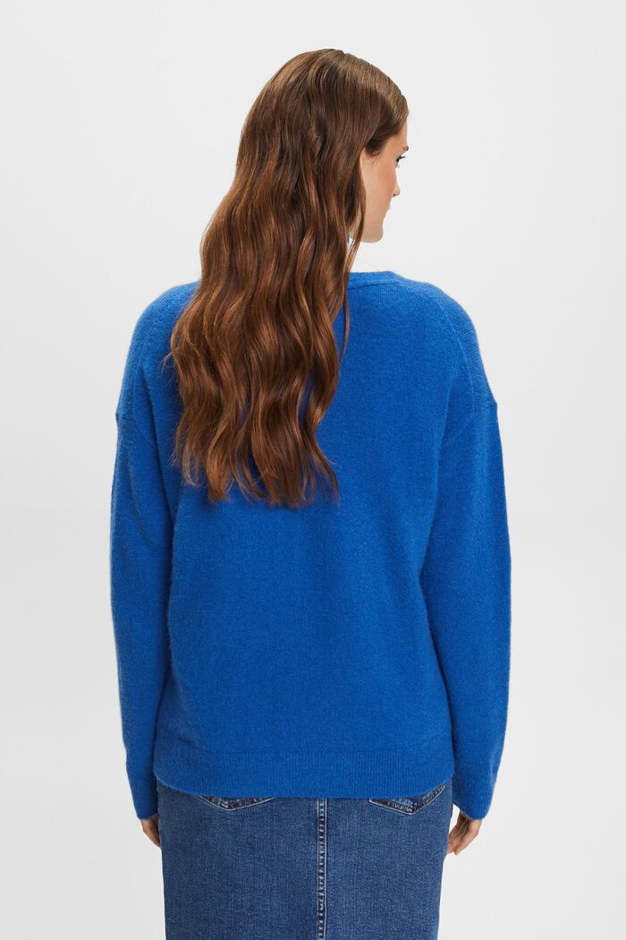 Wollmix-Pullover mit V-Ausschnitt, BRIGHT BLUE, detail image number 4