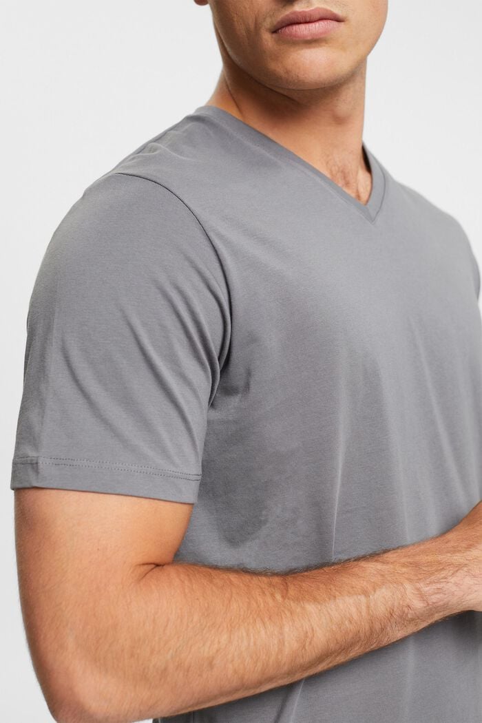 T-Shirt mit V-Ausschnitt aus nachhaltiger Baumwolle, DARK GREY, detail image number 3