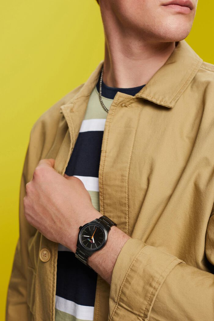Edelstahl-Armbanduhr mit mehrfarbigem Logo, BLACK, detail image number 2