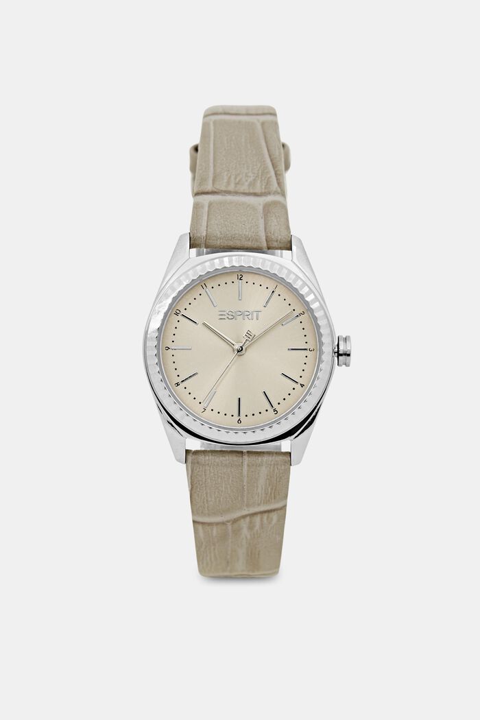Women Uhren | Edelstahl-Uhr mit strukturiertem Lederarmband - GD84833