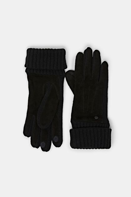 Handschuhe aus Leder und Wollmix, BLACK, overview