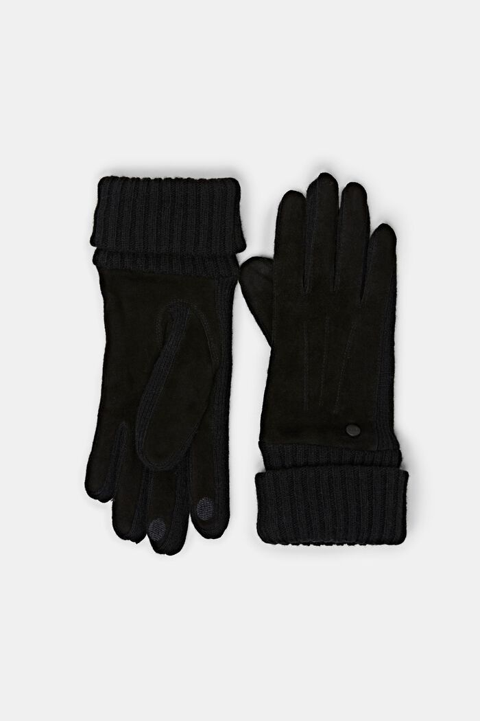 Handschuhe aus Leder und Wollmix, BLACK, detail image number 0