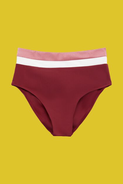 Dreifarbige Bikinihose mit hohem Bund, DARK RED, overview