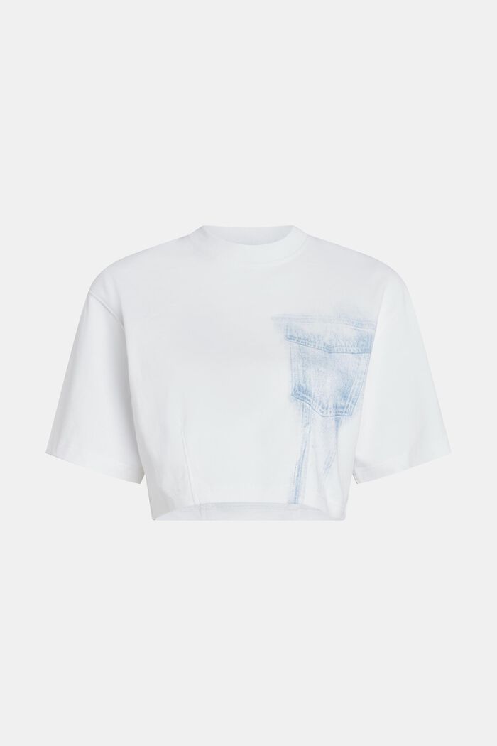 Kurz geschnittenes T-Shirt mit Indigo-Print