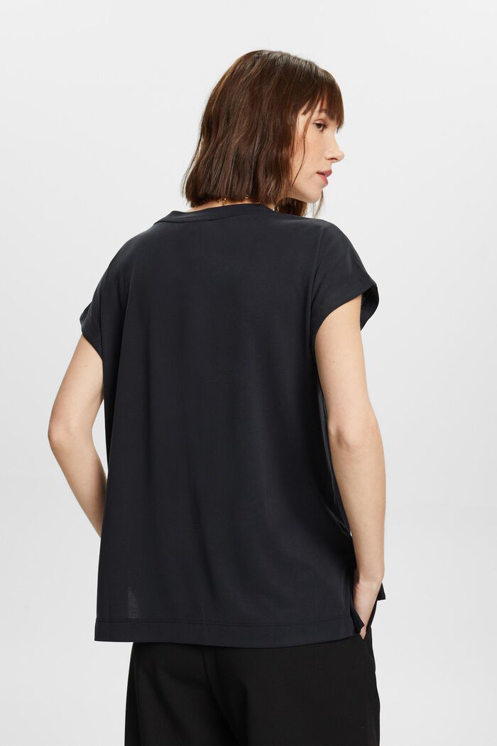 Unifarbenes T-Shirt, BLACK, detail image number 3