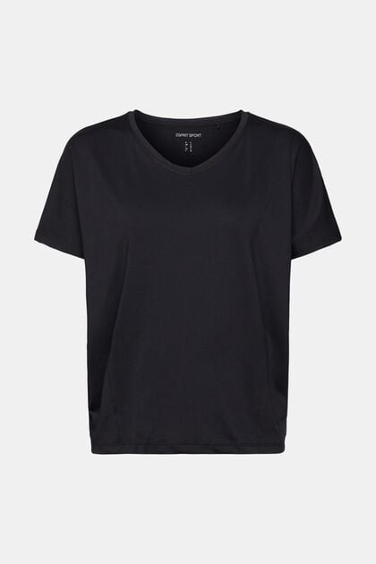Active-T-Shirt mit V-Ausschnitt und E-DRY, BLACK, overview