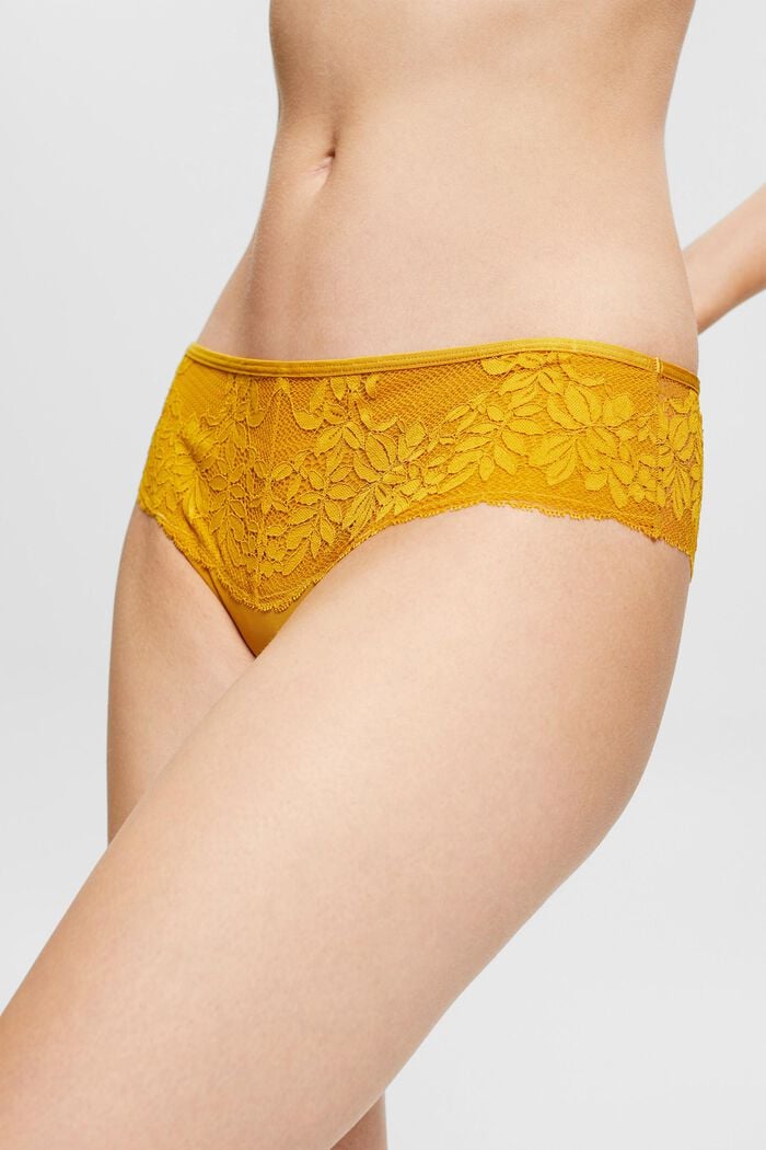 Recycelt: Hipster-Shorts mit Spitze, HONEY YELLOW, detail image number 0