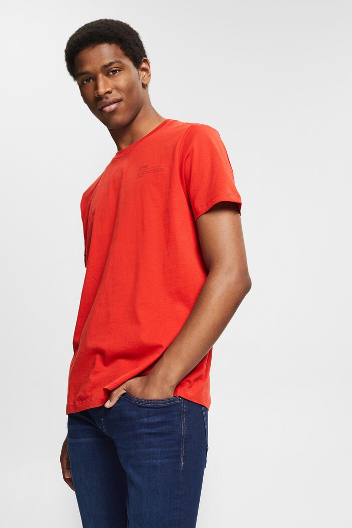 Jersey-T-Shirt mit Print, 100% Bio-Baumwolle, RED ORANGE, detail image number 0
