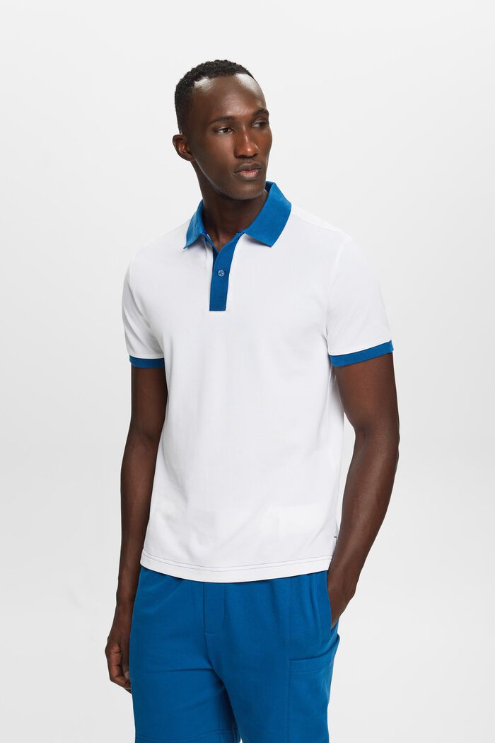 Zweifarbiges Piqué-Poloshirt, WHITE, detail image number 0