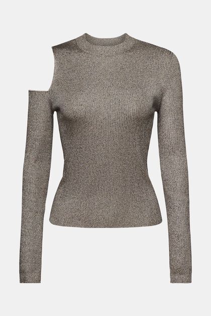 Sweatshirt mit Cut-out-Schulter, GUNMETAL, overview