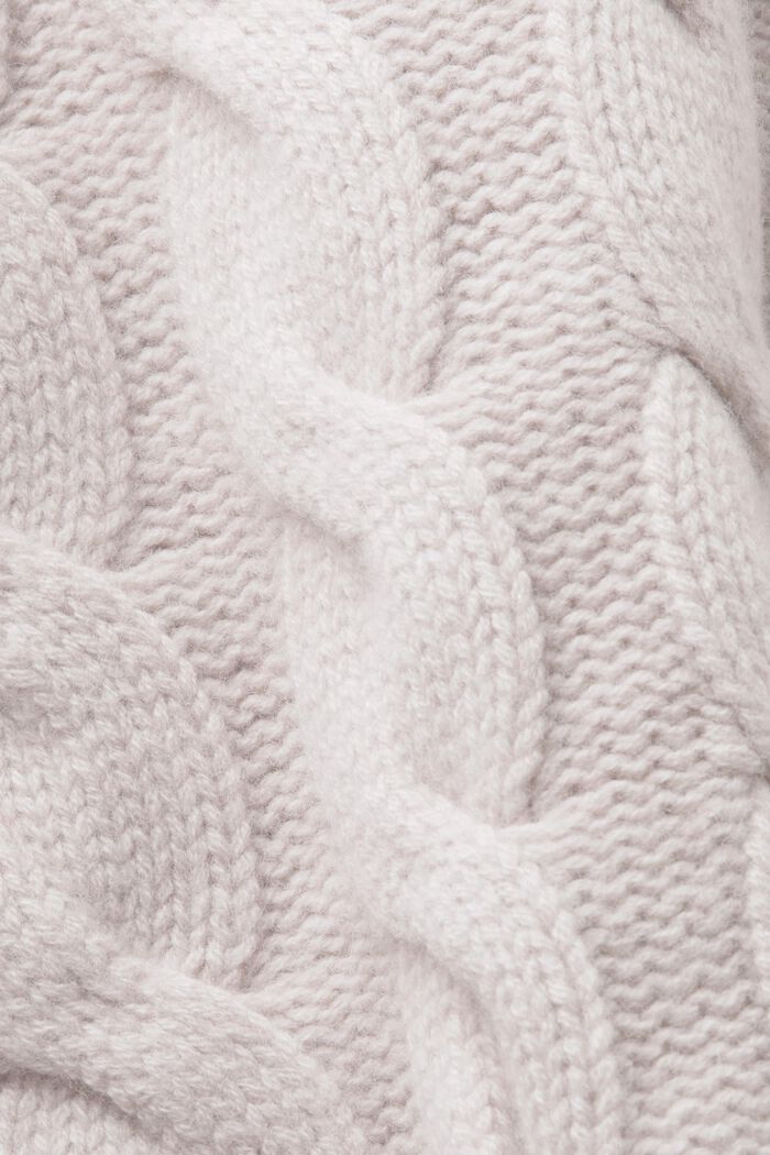 Zopfstrickpullover aus Wolle mit Schalkragen, LIGHT TAUPE, detail image number 5