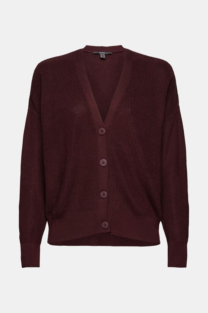Strick-Cardigan aus 100% Baumwolle, BORDEAUX RED, overview