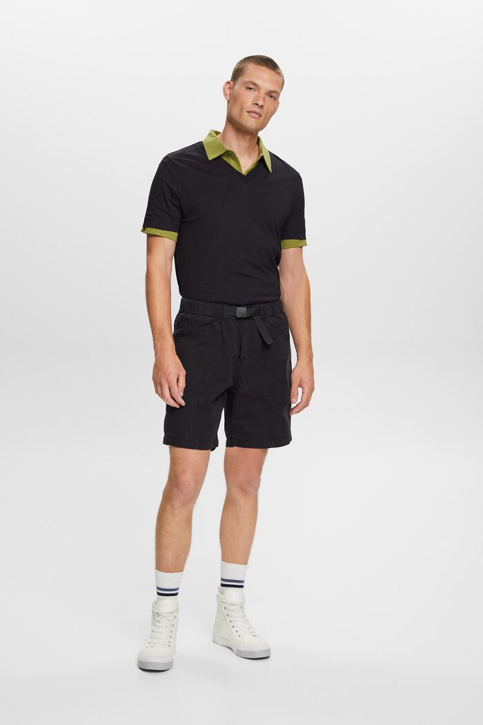 Jersey-T-Shirt mit V-Ausschnitt, 100 % Baumwolle, BLACK, detail image number 1