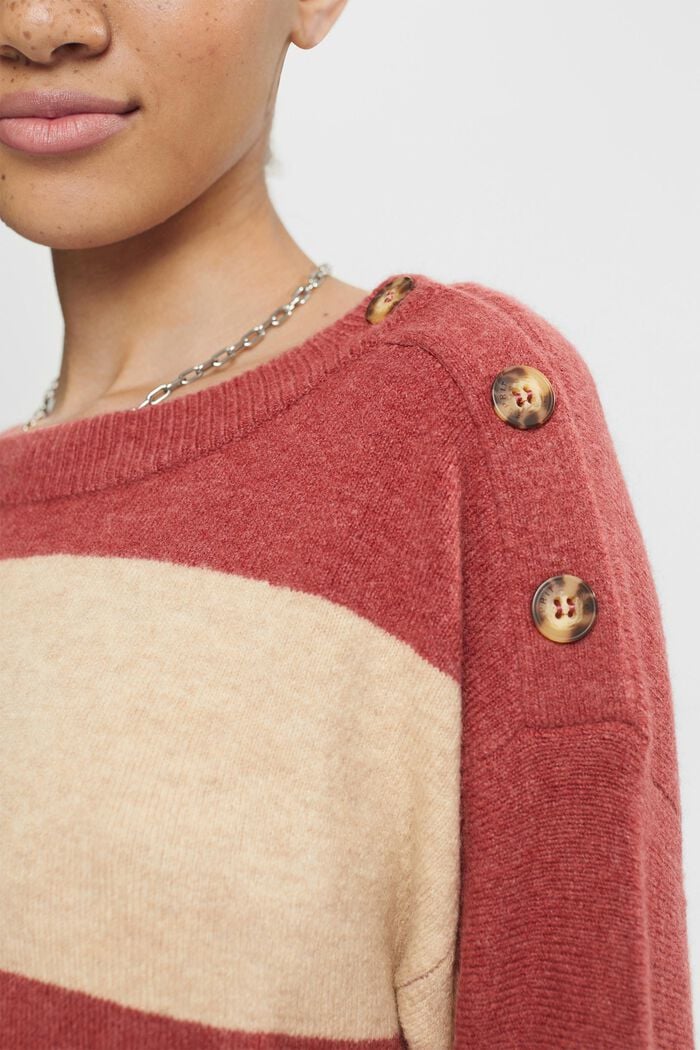 Mit Wolle: gestreifter Pullover, TERRACOTTA, detail image number 2