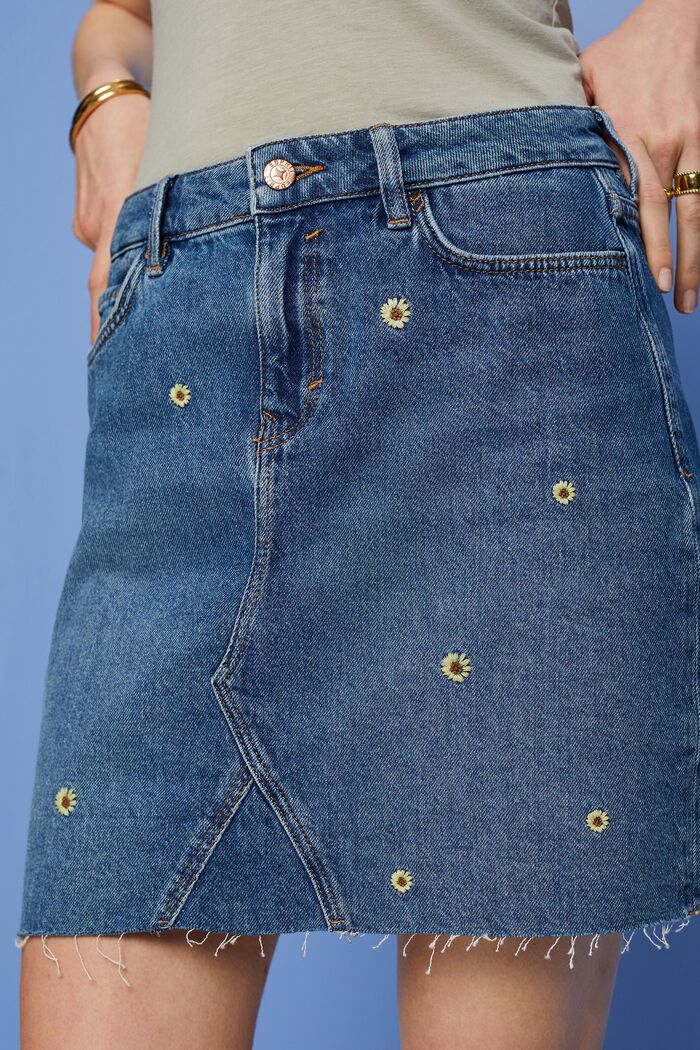 Jeans-Minirock mit Stickerei, BLUE LIGHT WASHED, detail image number 2