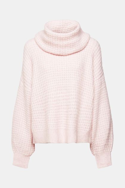 Turtleneck-Pullover in Chunky-Optik, PASTEL PINK, overview
