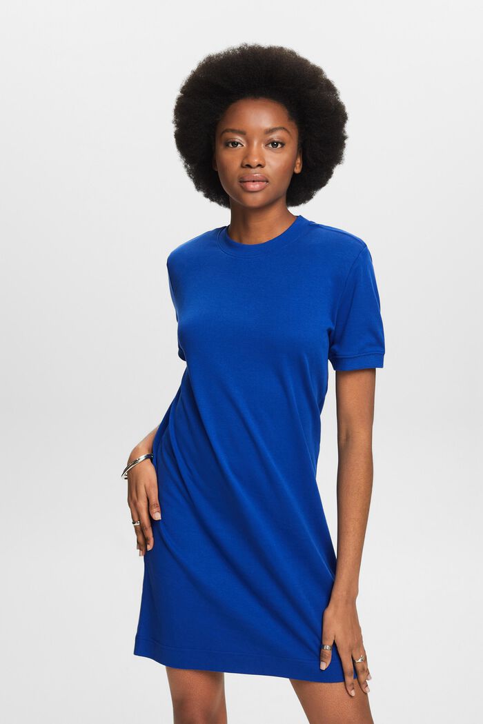 T-Shirt-Kleid aus Baumwolle mit Schulterpolster, BRIGHT BLUE, detail image number 0