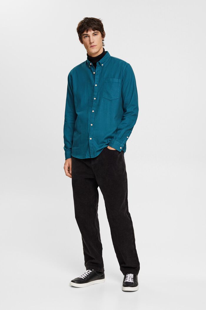 Button-Down-Hemd aus Baumwolle, DARK TURQUOISE, detail image number 4