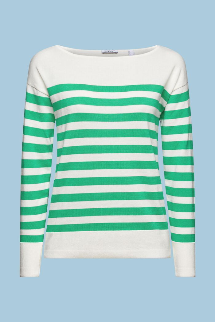 Gestreiftes Baumwoll-Sweatshirt mit Bootausschnitt, GREEN, detail image number 7