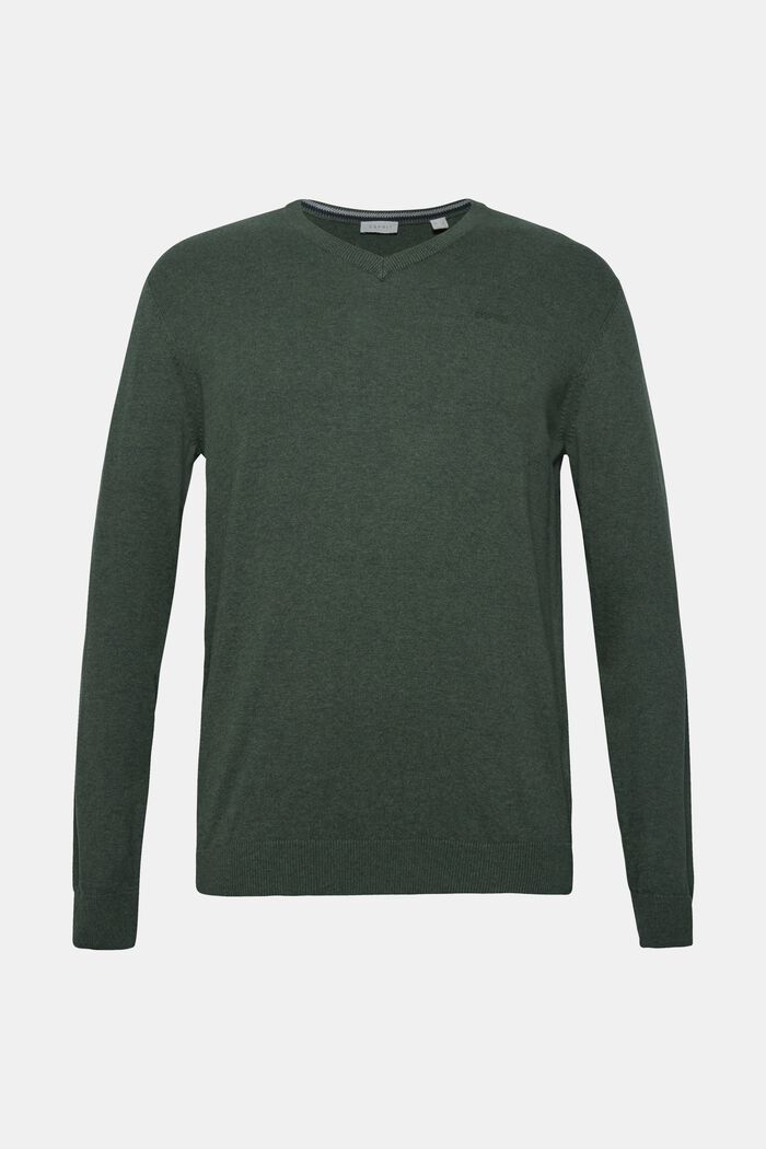 V-Neck-Pullover, 100% Baumwolle, DARK GREEN, detail image number 0