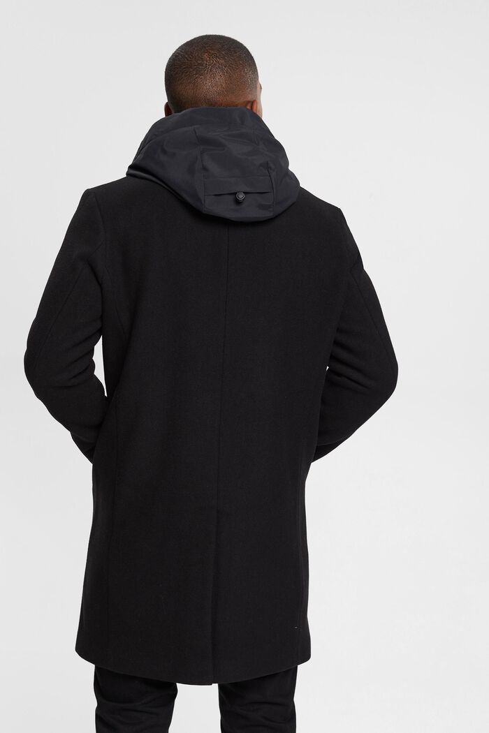 Mantel aus Wollmix mit abnehmbarer Kapuze, BLACK, detail image number 4
