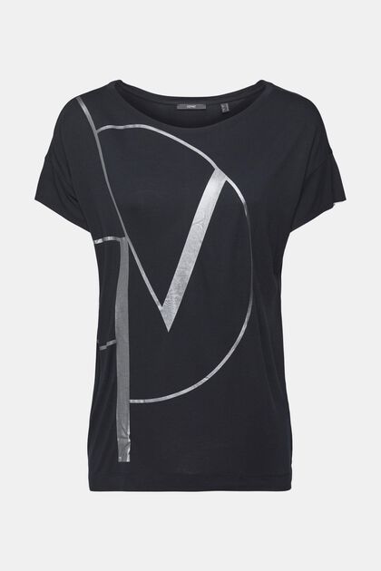 T-Shirt mit Metallic Print, LENZING™ ECOVERO™, BLACK, overview