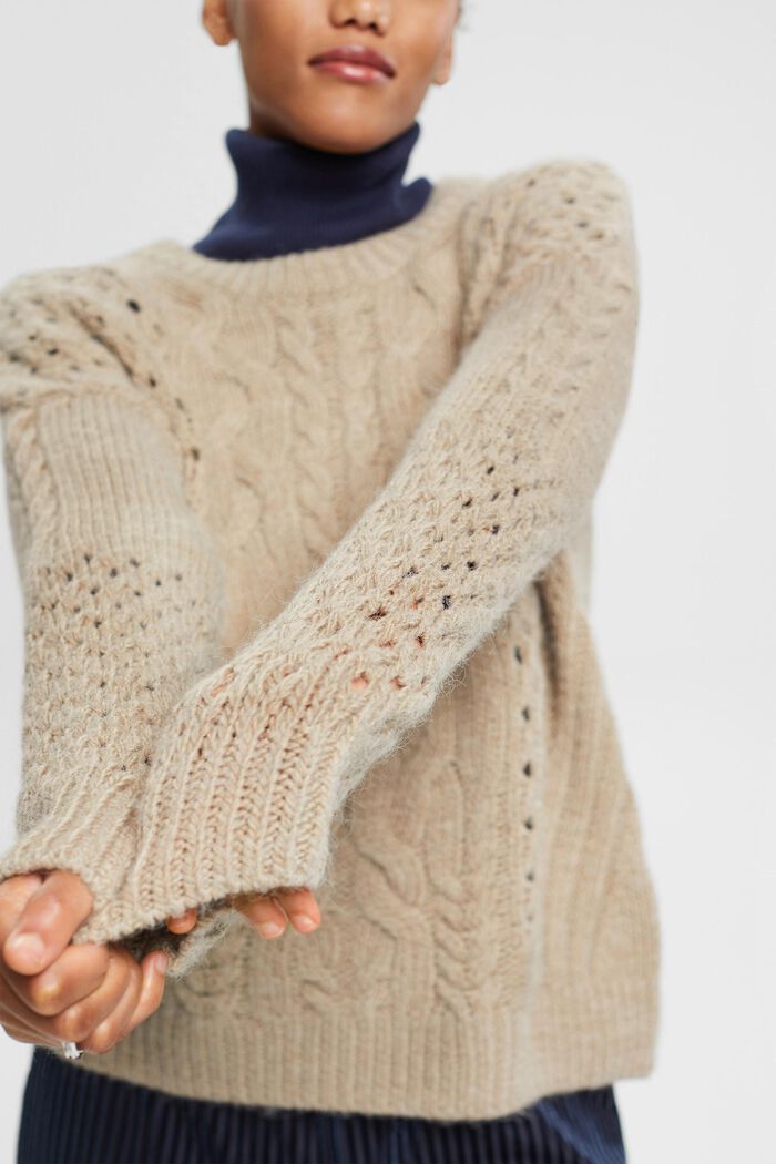 Pullover mit Zopf-Muster, LIGHT TAUPE, detail image number 2