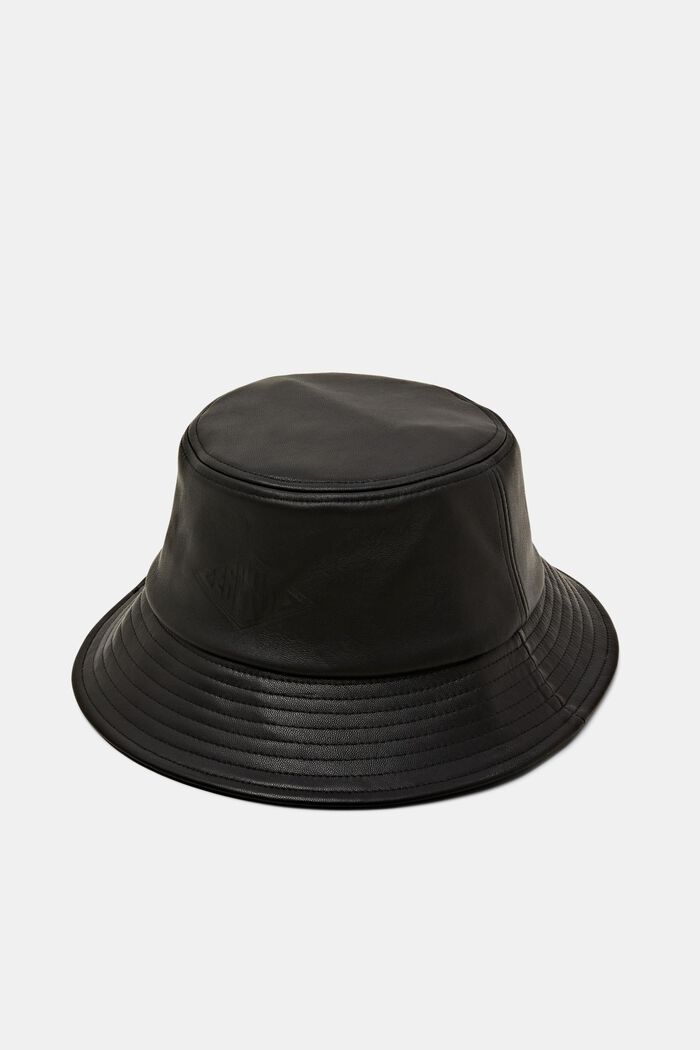 Bucket Hat aus Leder mit Logo, BLACK, detail image number 0
