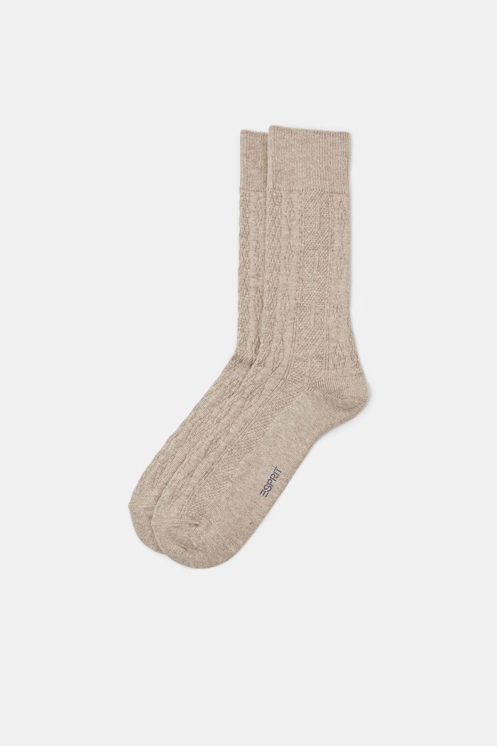 Socken aus Zopfstrick, BEIGE MELANGE, detail image number 0