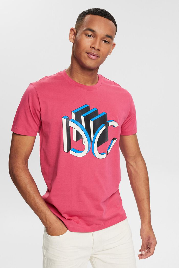 Jersey-T-Shirt mit grafischem 3D Logo-Print, DARK PINK, detail image number 0