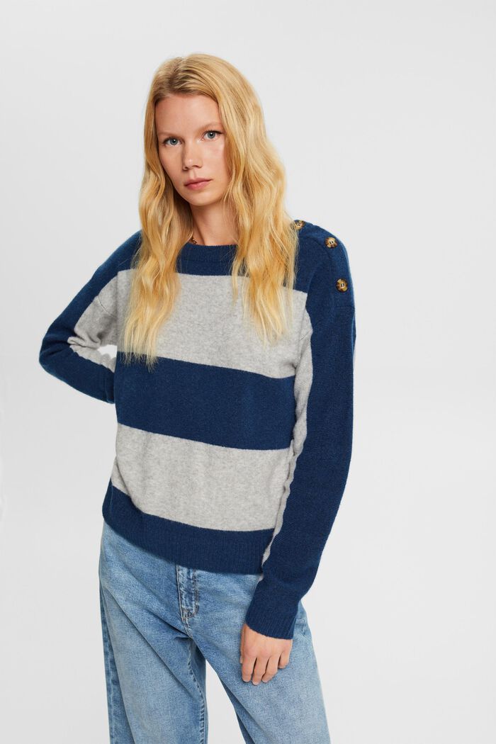 Mit Wolle: gestreifter Pullover, PETROL BLUE, detail image number 1