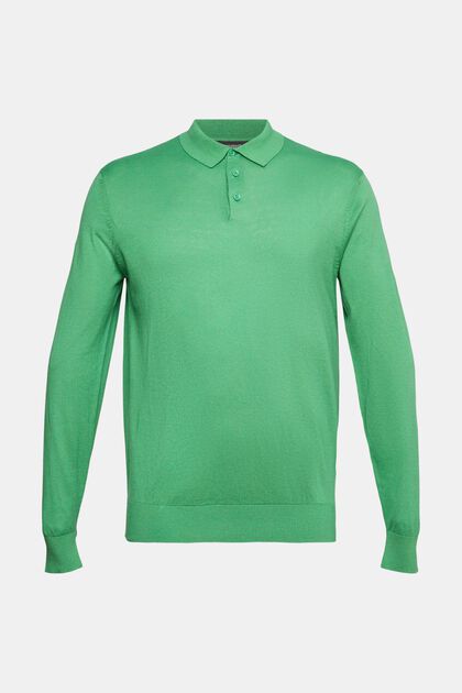 Mit TENCEL™: Langärmeliges Poloshirt, GREEN, overview