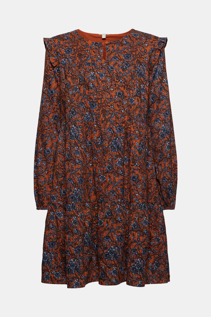 Print-Kleid mit Rüschen aus 100% Baumwolle, RUST ORANGE, overview