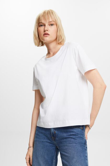 Baumwoll-T-Shirt mit Rundhalsausschnitt, WHITE, overview