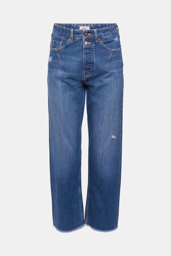 High-Rise-Jeans mit Destroyed-Effekten in Dad Fit, BLUE MEDIUM WASHED, detail image number 6
