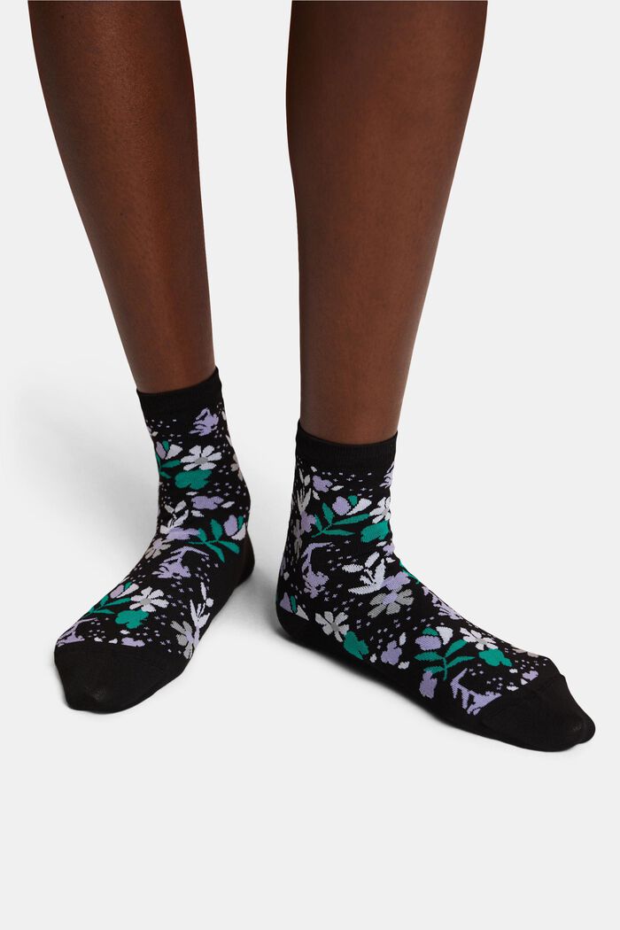 Bedruckte halbhohe Socken, BLACK/WHITE, detail image number 1