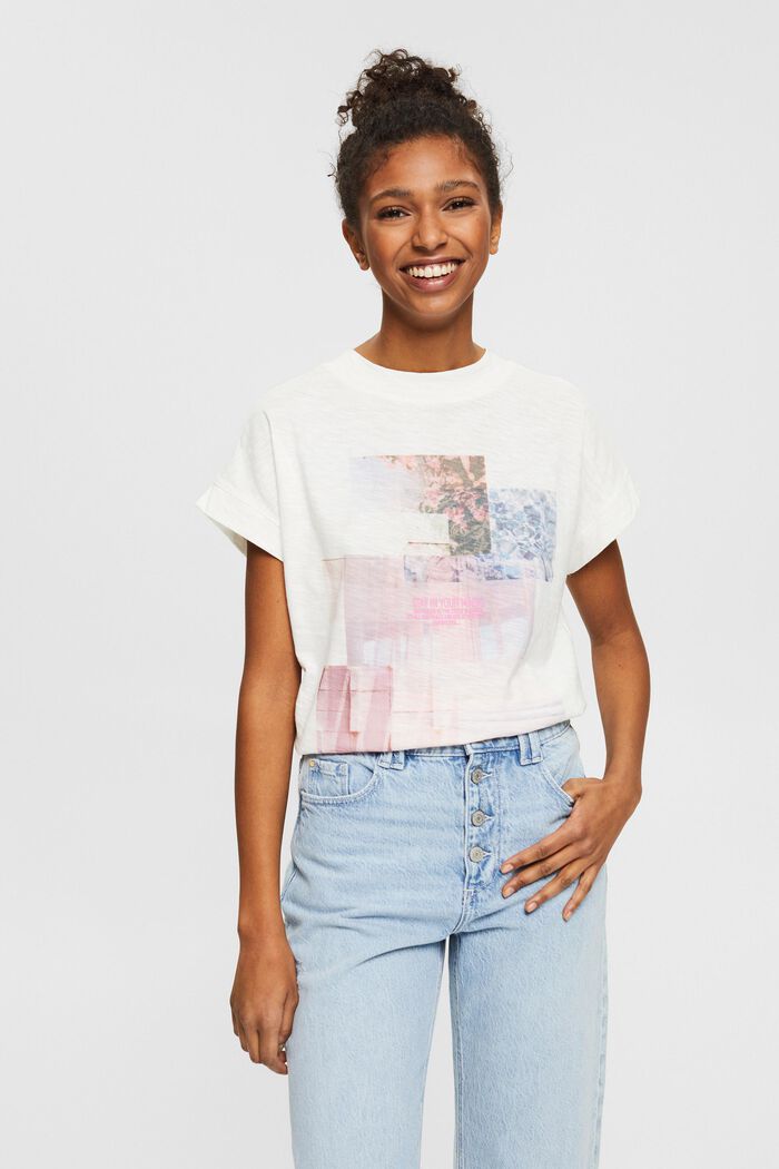 T-Shirt mit Print aus Bio-Baumwolle, OFF WHITE, detail image number 0