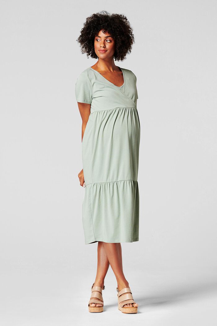 Volant-Kleid mit Stillfunktion, Organic Cotton, GREY MOSS, overview