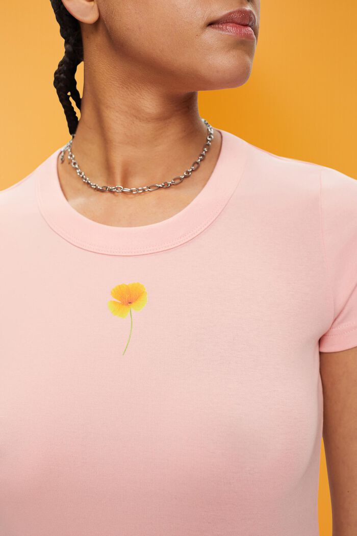 T-Shirt mit floralem Print auf der Brust, PINK, detail image number 2