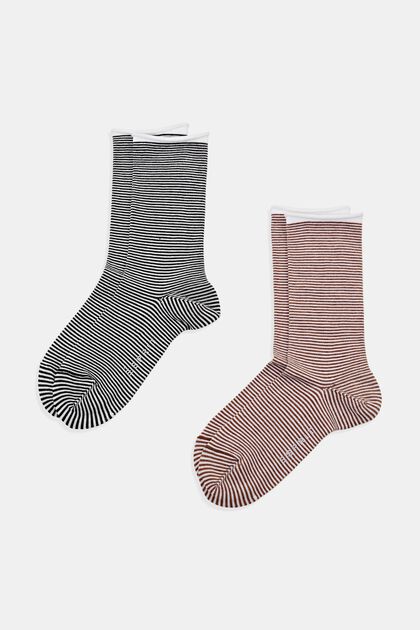 Gestreifte Socken mit Rollbündchen, Bio-Baumwolle, BLACK/RED, overview