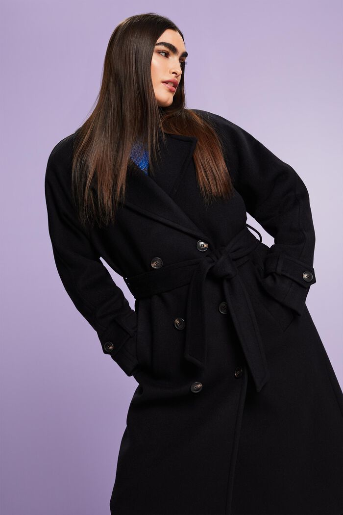 Doppelreihiger Mantel aus Wolle und Kaschmir, BLACK, detail image number 1