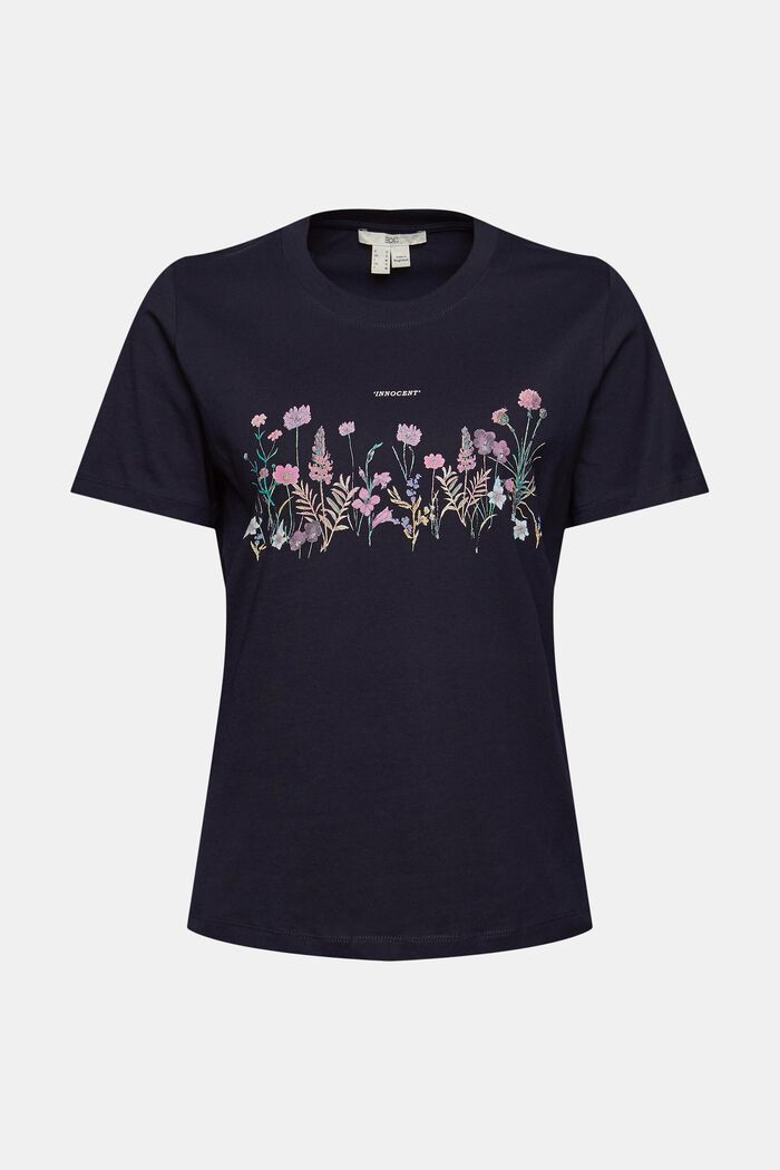 T-Shirt mit Blumen-Print, NAVY, overview